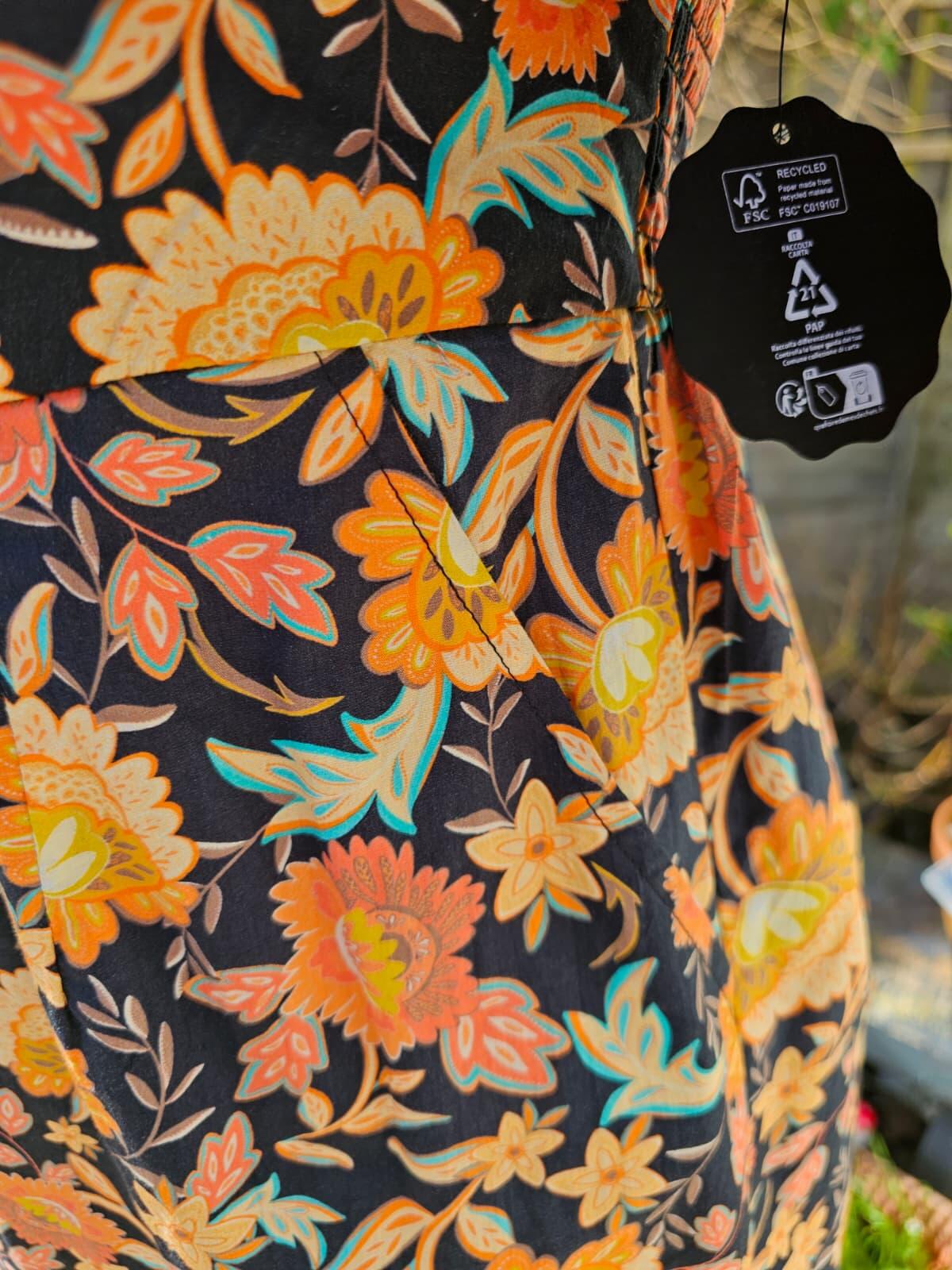 Joanie Penny Jacobean Floral Print Square Neck Puff Sleeve Spring Dress - UK 10