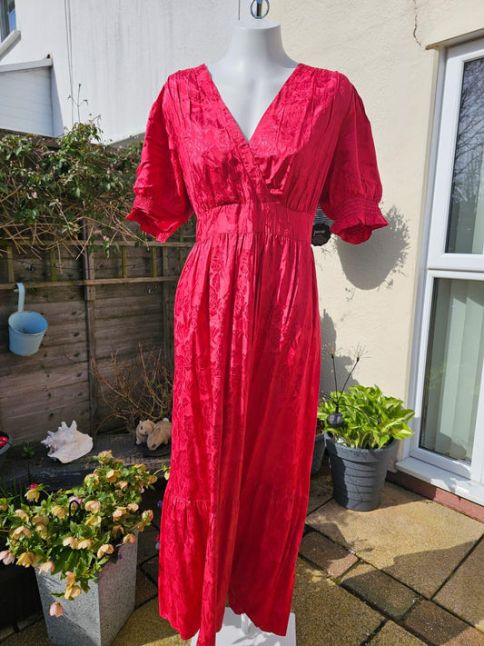 Joanie Alberto Floral Damask Midaxi Midi/Maxi Wrap Style Dress -18- Scarlett Red
