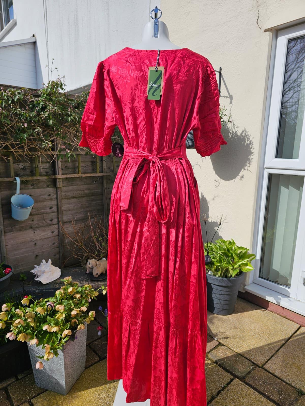 Joanie Alberto Floral Damask Midaxi Midi/Maxi Wrap Style Dress -18- Scarlett Red