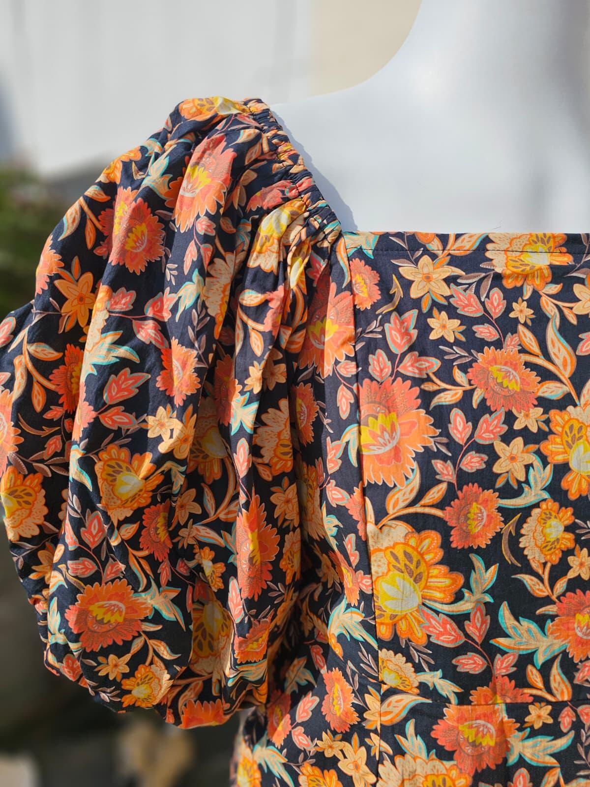 Joanie Penny Floral Print Square Neck Puff Sleeve Spring Dress - UK 12