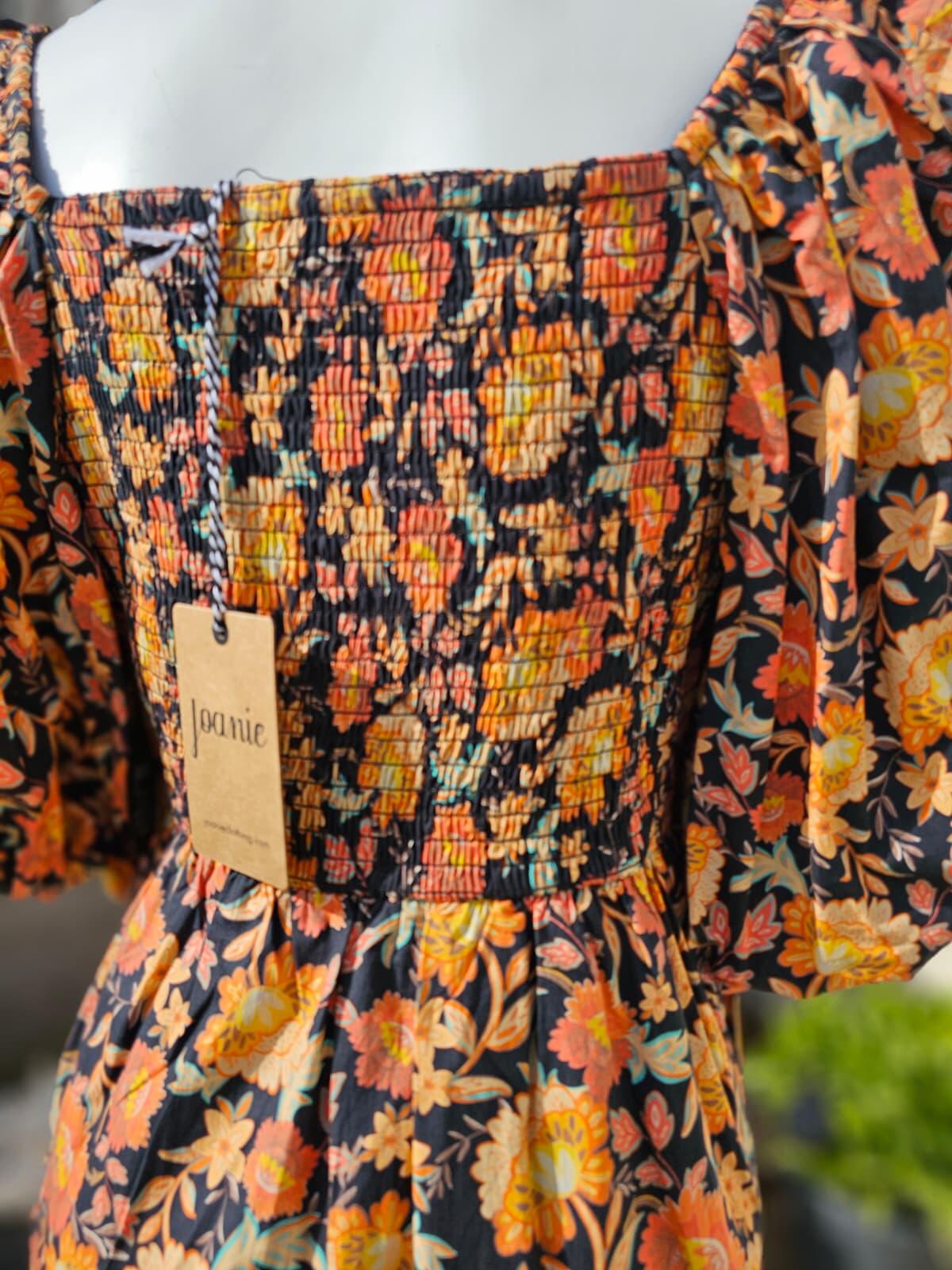 Joanie Penny Floral Print Square Neck Puff Sleeve Spring Dress - UK 12