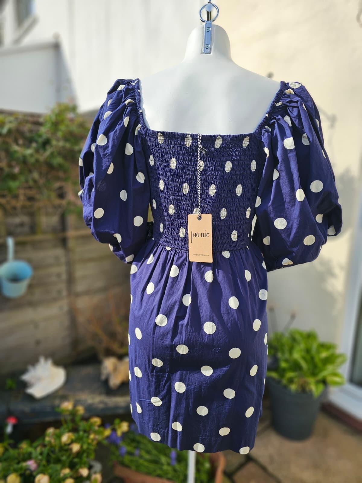 Joanie Women's Penny Polka Dot Print Square Neck Puff Sleeve Dress - UK 14