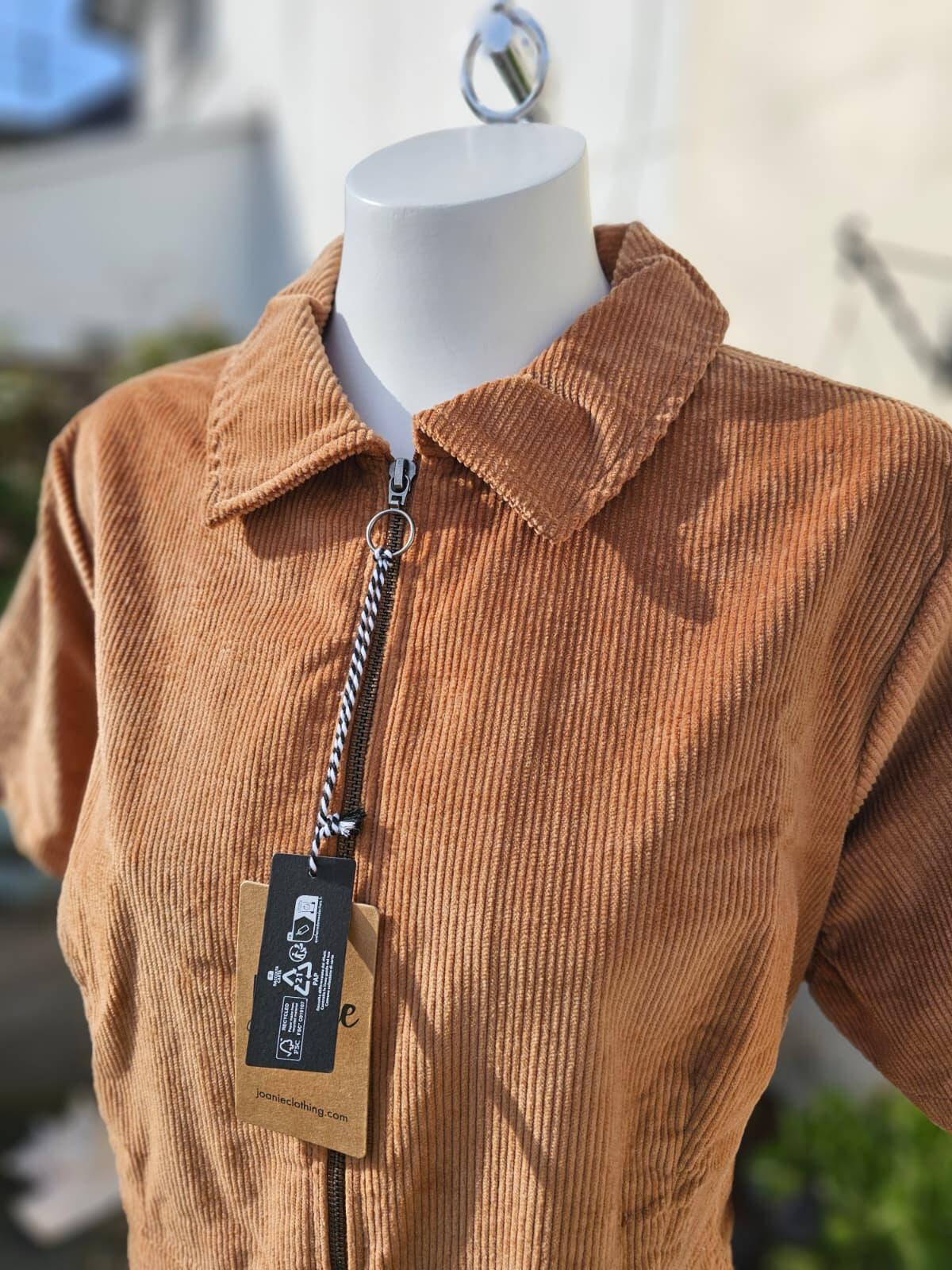 Joanie Women's Robin Short Sleeve Corduroy Zip UP Boilersuit/Jump Suit -20-Brown