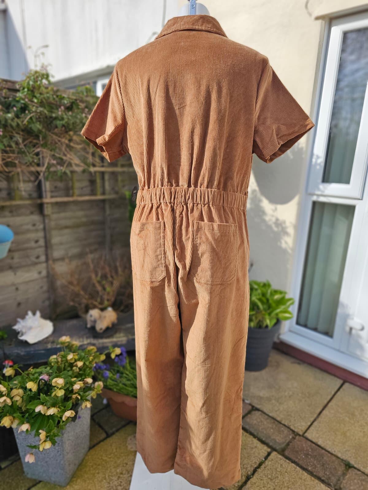 Joanie Women's Robin Short Sleeve Corduroy Zip UP Boilersuit/Jump Suit -20-Brown