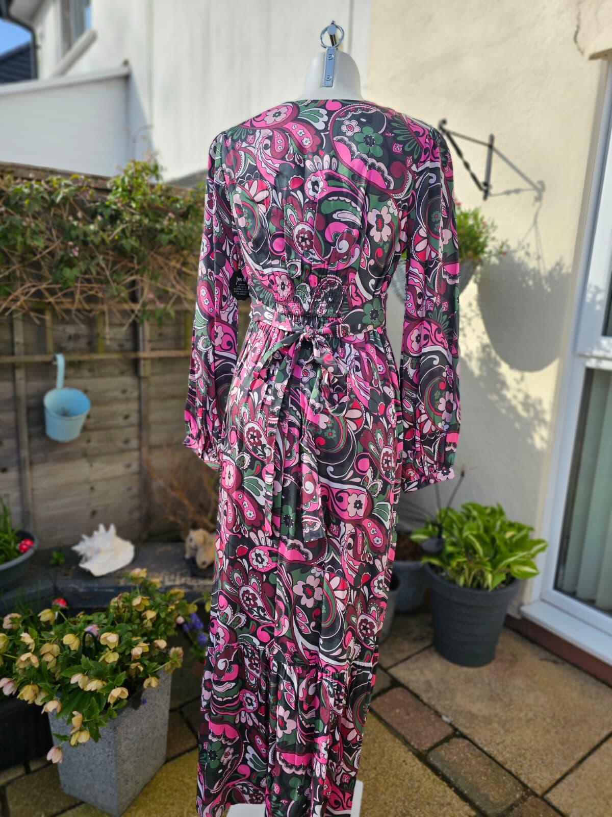 Joanie Women's Bryana Floral Paisley Print Long Sleeve Midaxi Dress - UK 12