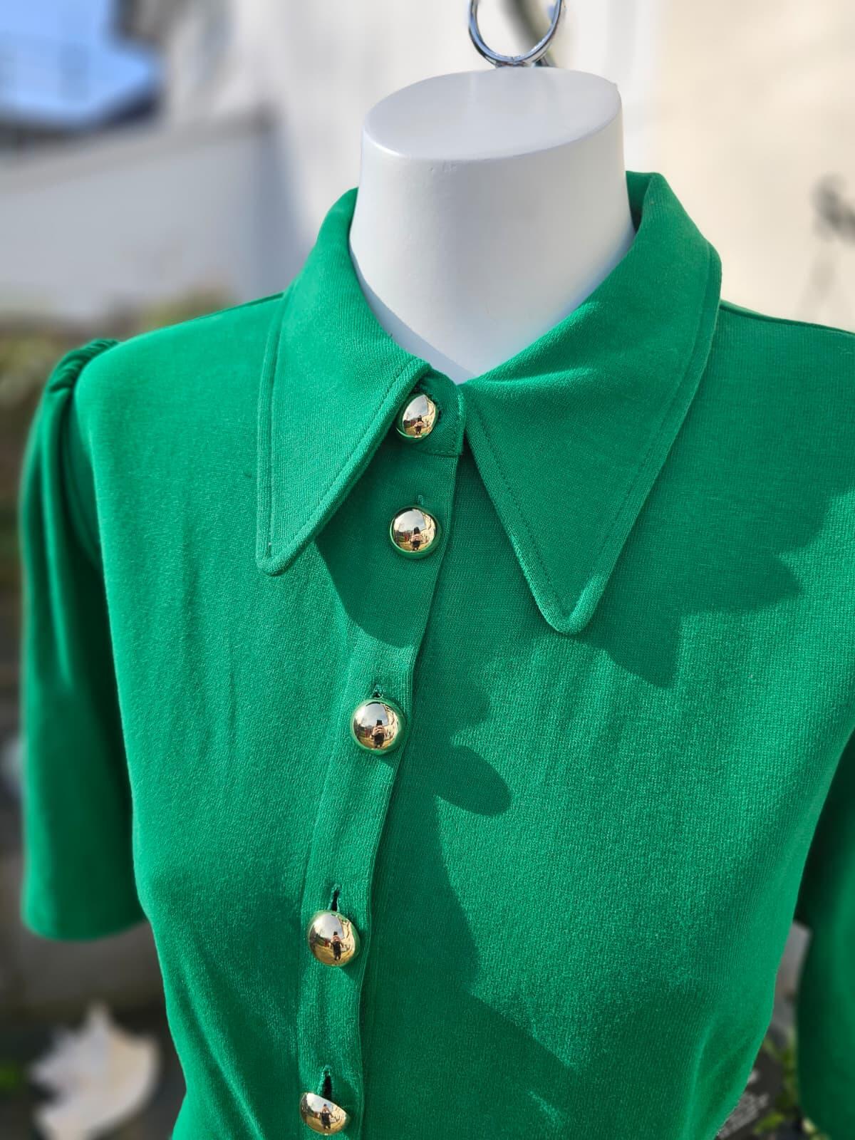 Joanie Womens Colton Jersey Shirt Organic Cotton Button-Down Dress - UK 18-Green