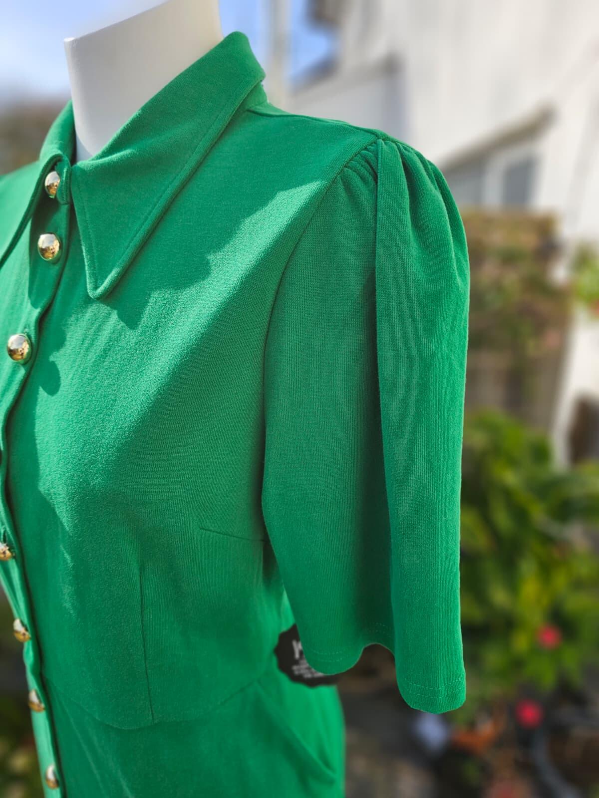 Joanie Womens Colton Jersey Shirt Organic Cotton Button-Down Dress - UK 18-Green