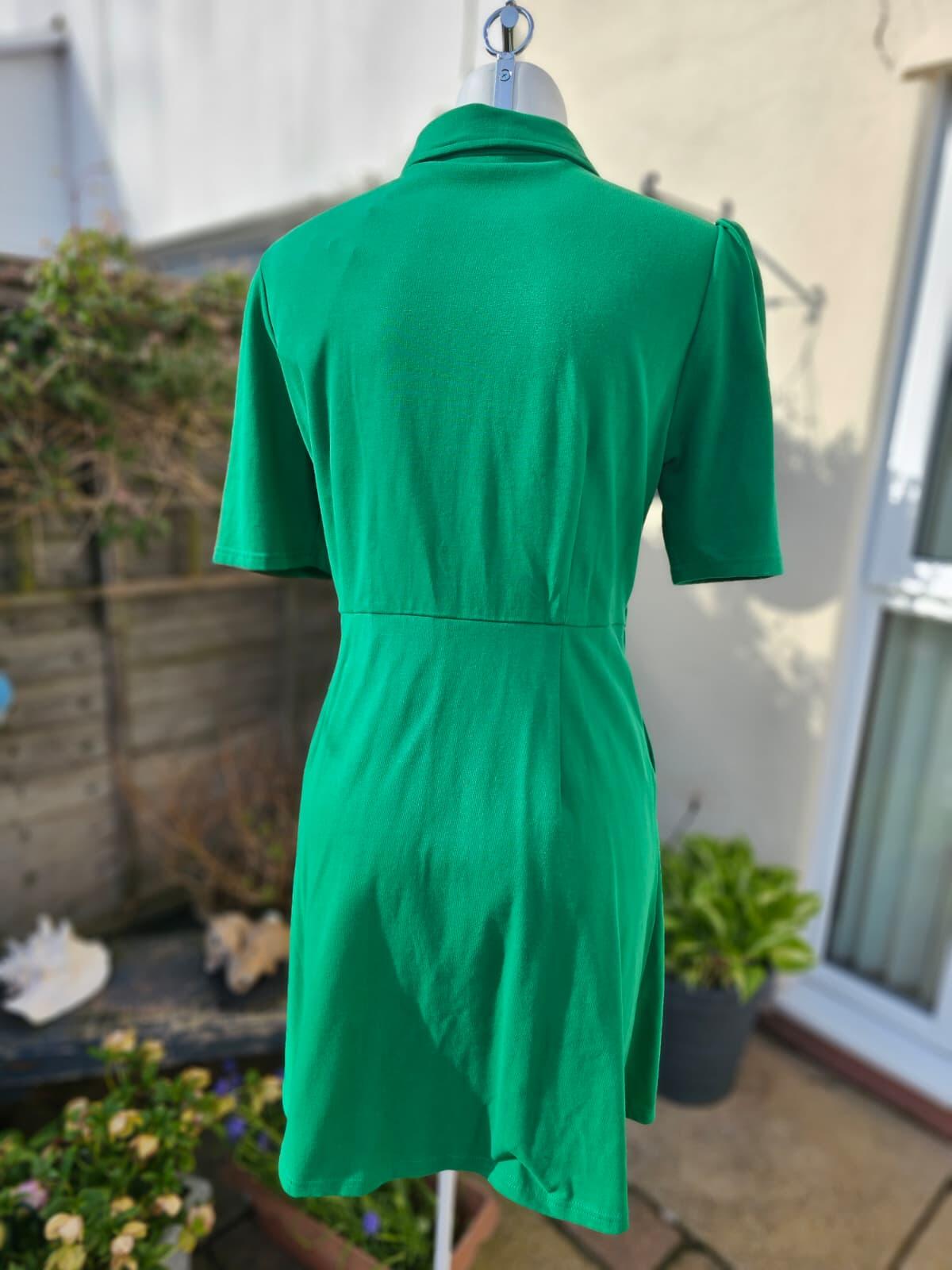Joanie Womens Colton Jersey Shirt Organic Cotton Button-Down Dress - UK 18-Green