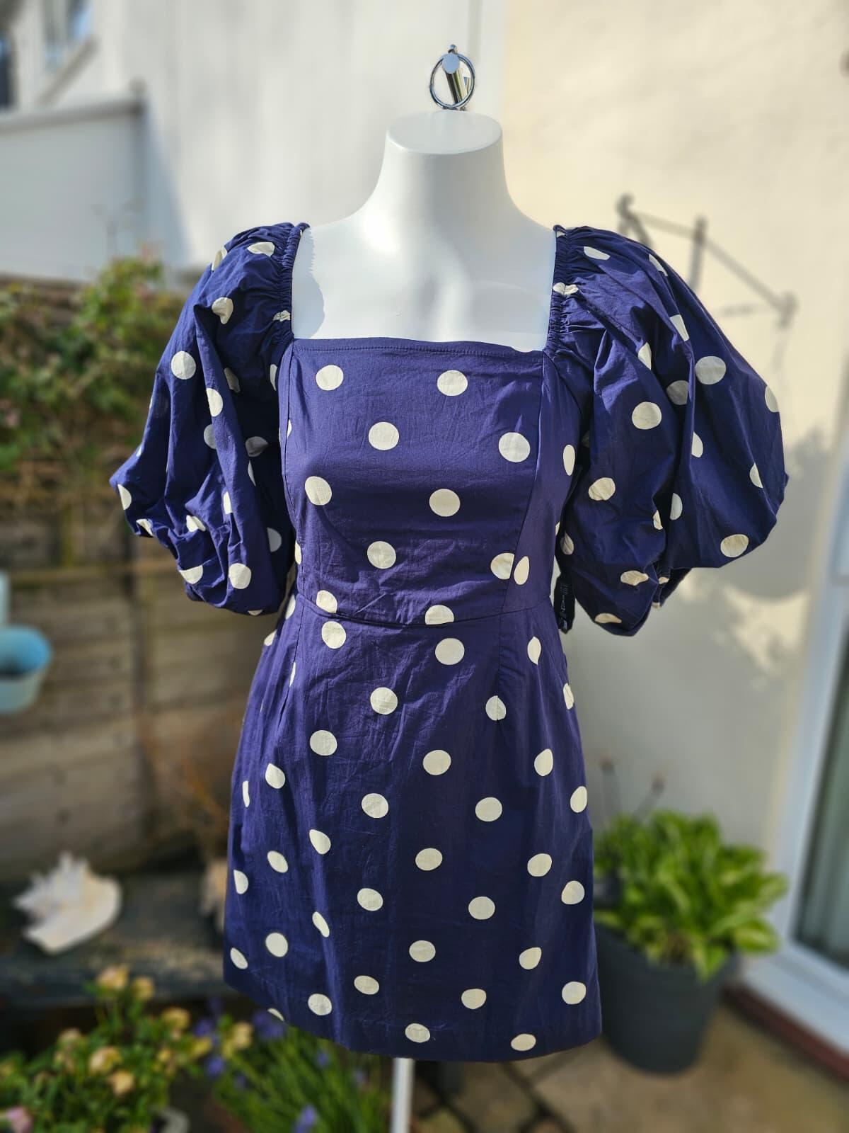 Joanie Women's Penny Polka Dot Print Square Neck Puff Sleeve Dress - UK 8