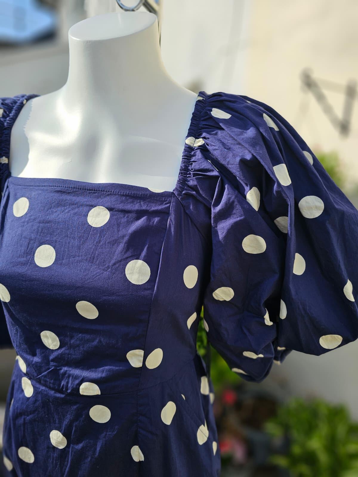 Joanie Women's Penny Polka Dot Print Square Neck Puff Sleeve Dress - UK 8