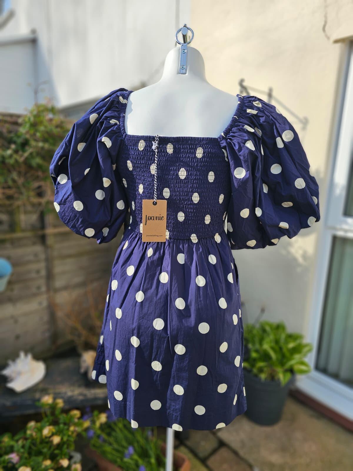 Joanie Women's Penny Polka Dot Print Square Neck Puff Sleeve Dress - UK 8