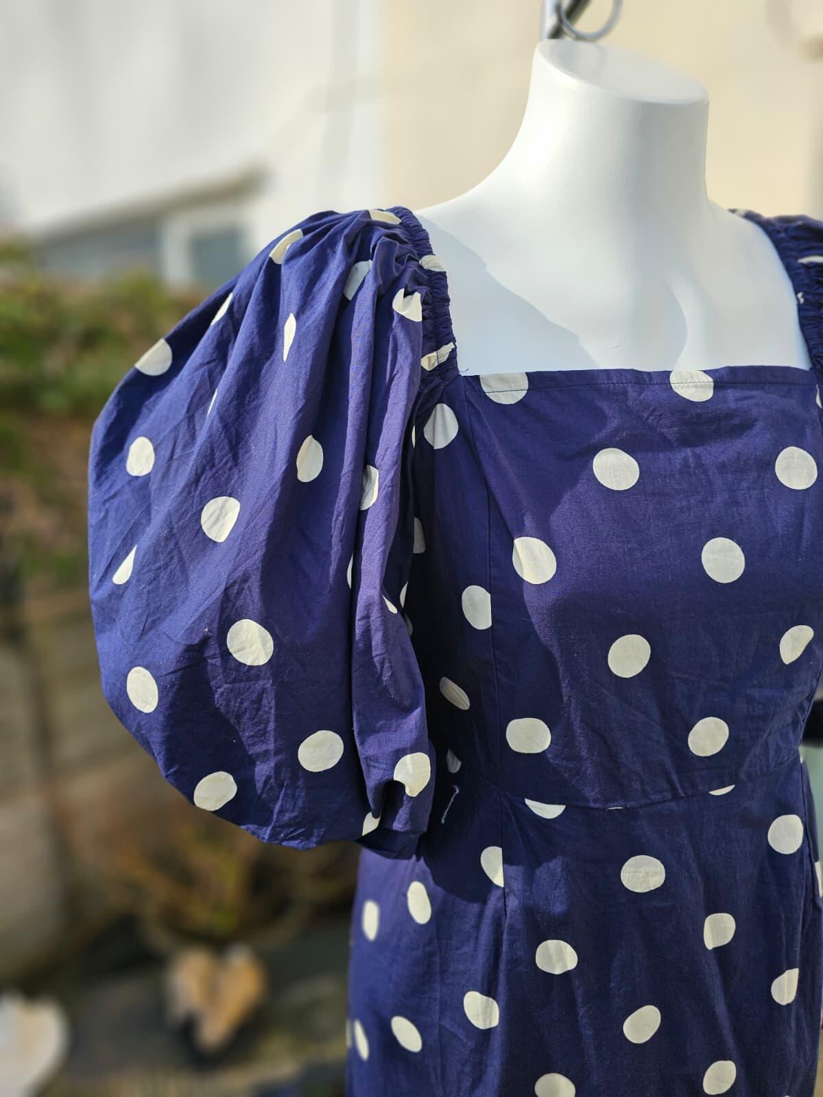 Joanie Women's Penny Polka Dot Print Square Neck Puff Sleeve Dress - UK 12