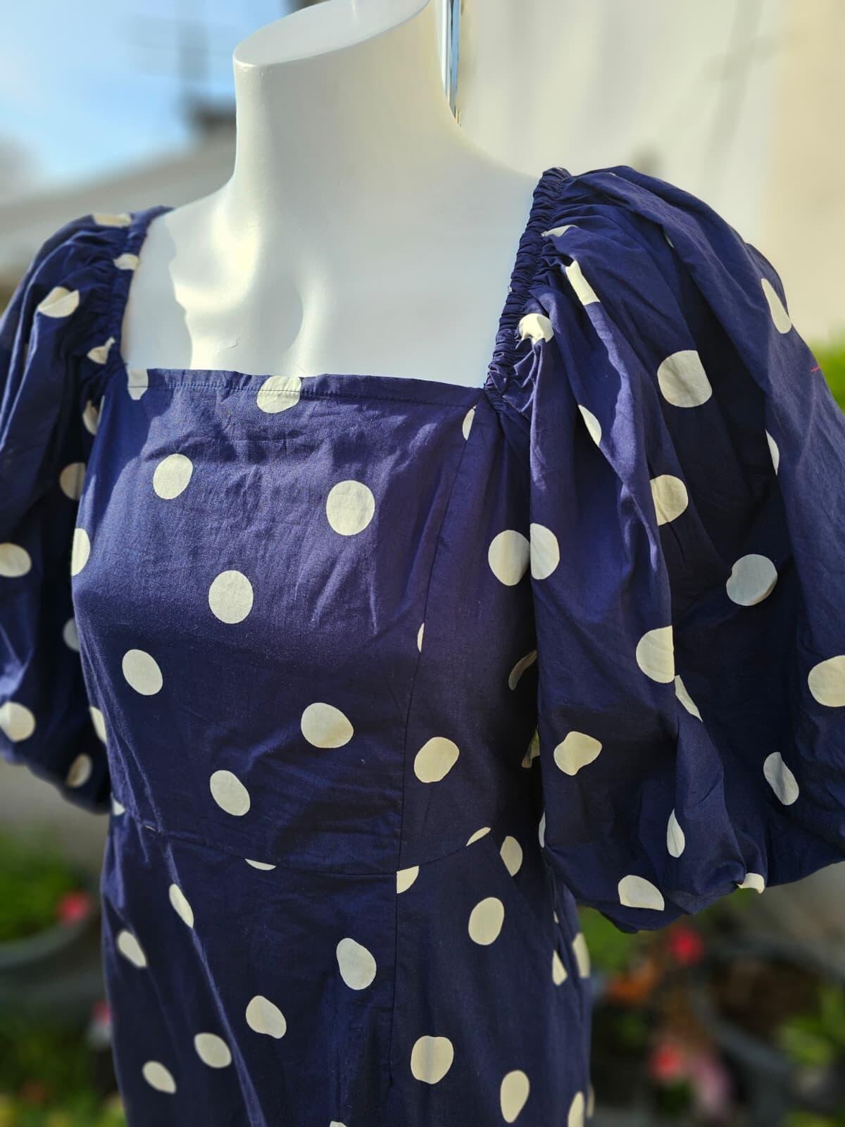 Joanie Women's Penny Polka Dot Print Square Neck Puff Sleeve Dress - UK 12