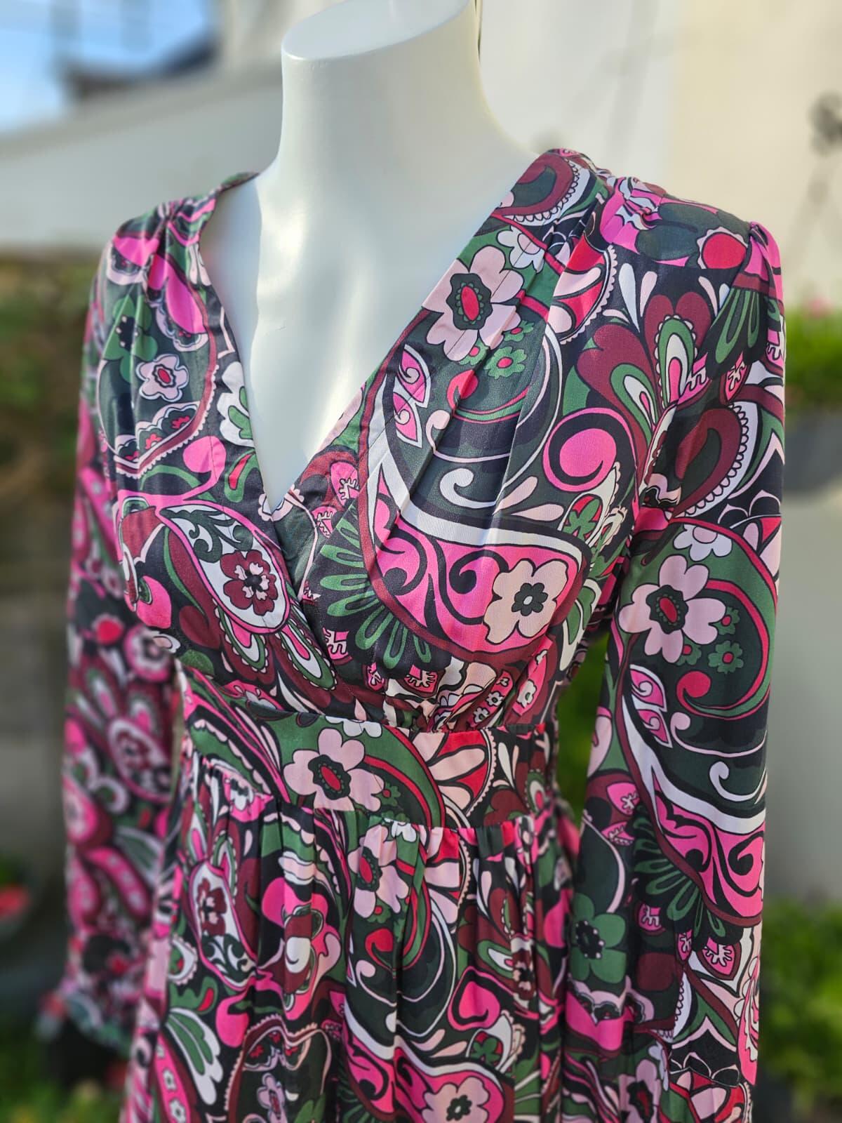 Joanie Women's Bryana Floral Paisley Print Long Sleeve Midaxi Dress - UK 14