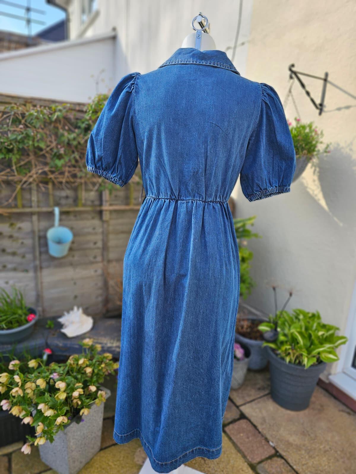 Joanie Womens Jojo Mid Wash Denim Blue Midi Casual Spring Summer Work Dress 8