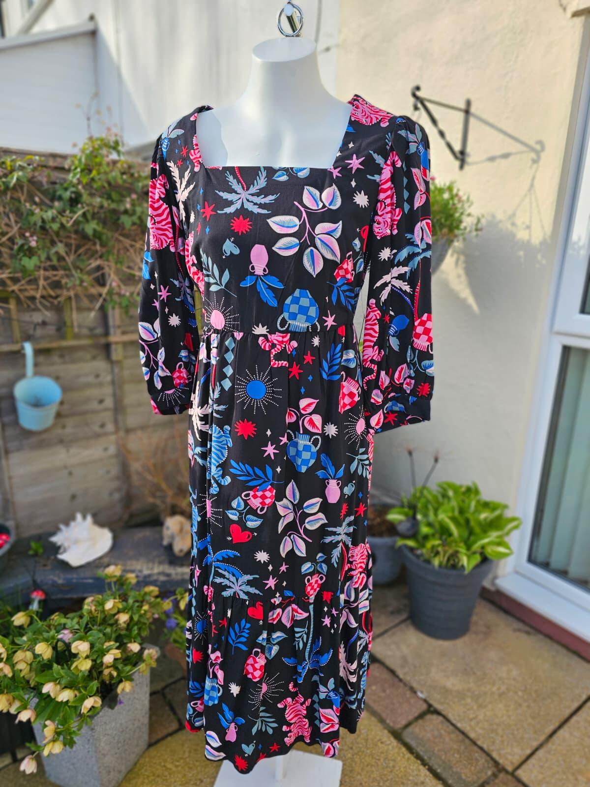 Joanie Womens Candi Tropical Tiger Print Spring/Summer Square Neck Midi Dress 16