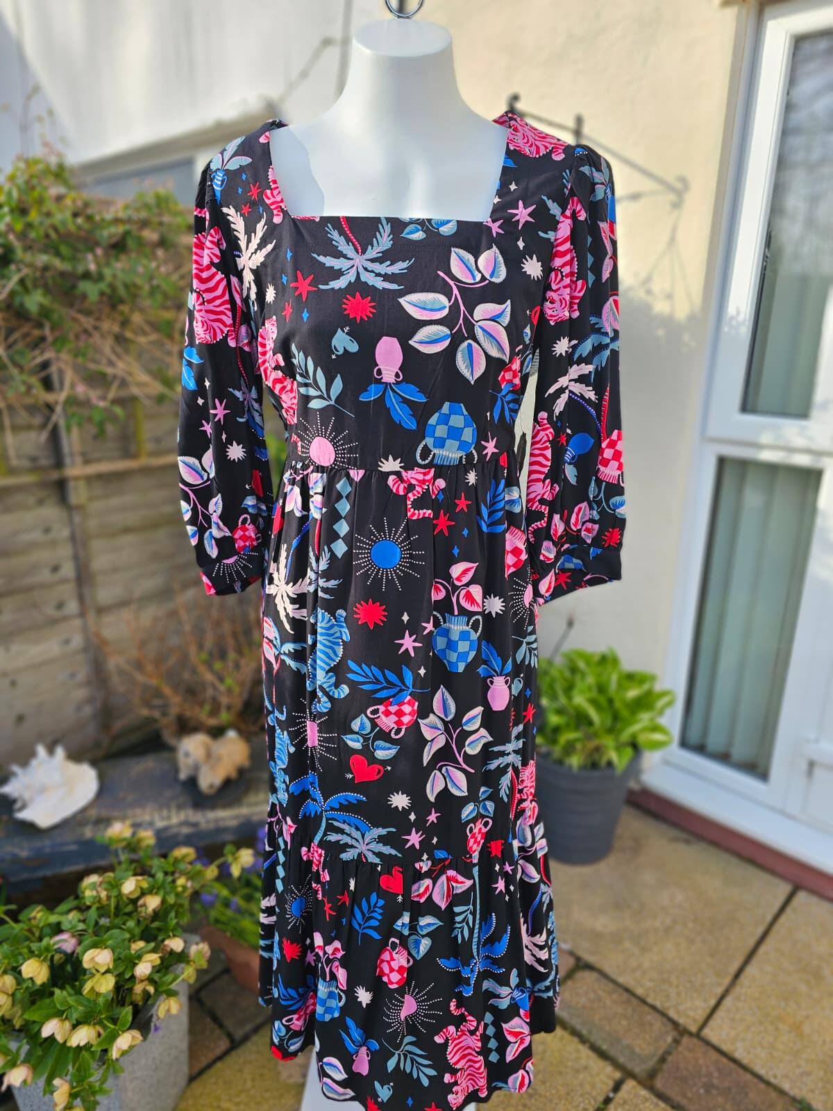 Joanie Womens Candi Tropical Tiger Print Spring/Summer Square Neck Midi Dress 16