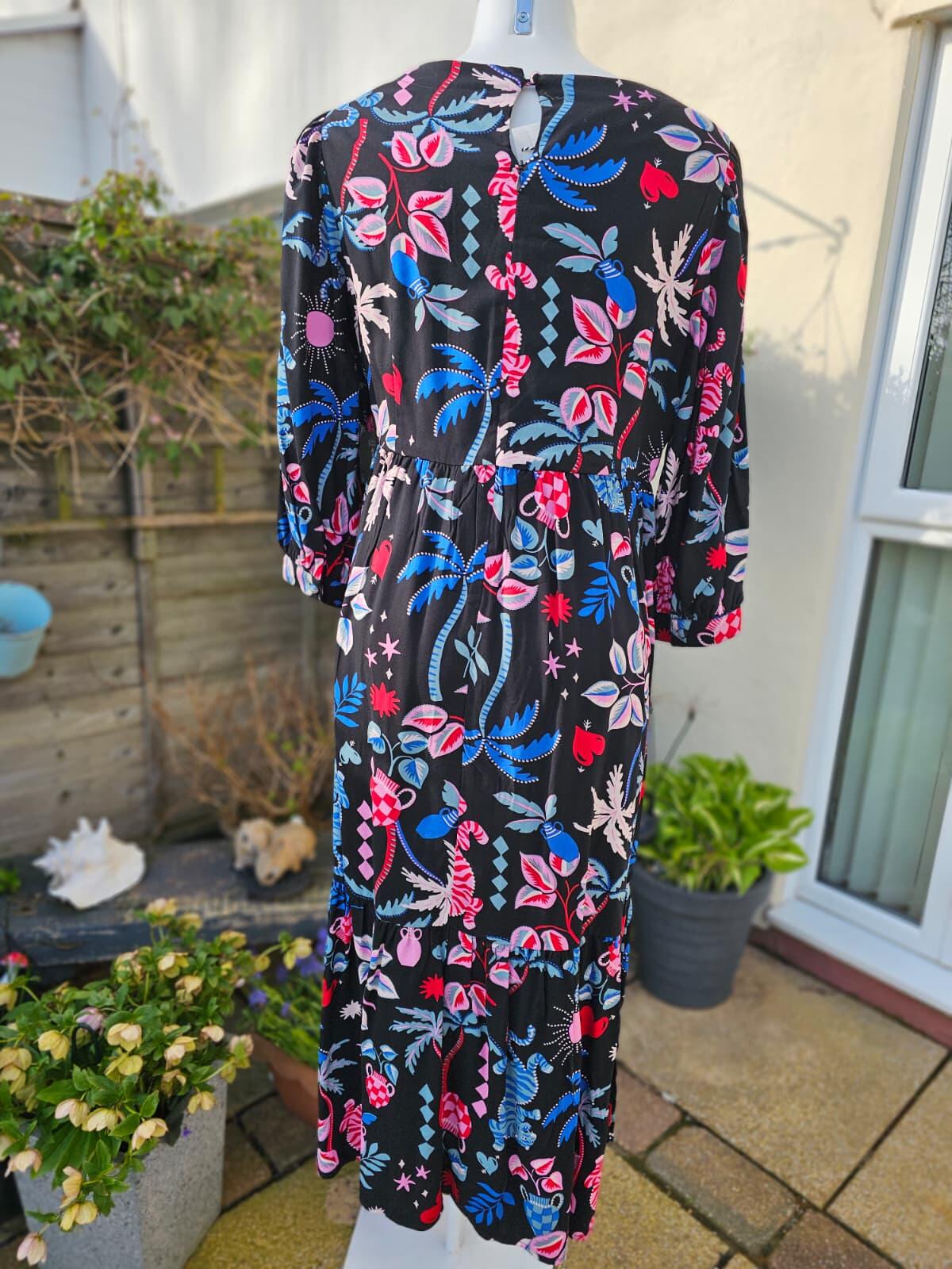 Joanie Womens Candi Tropical Tiger Print Spring/Summer Square Neck Midi Dress 16