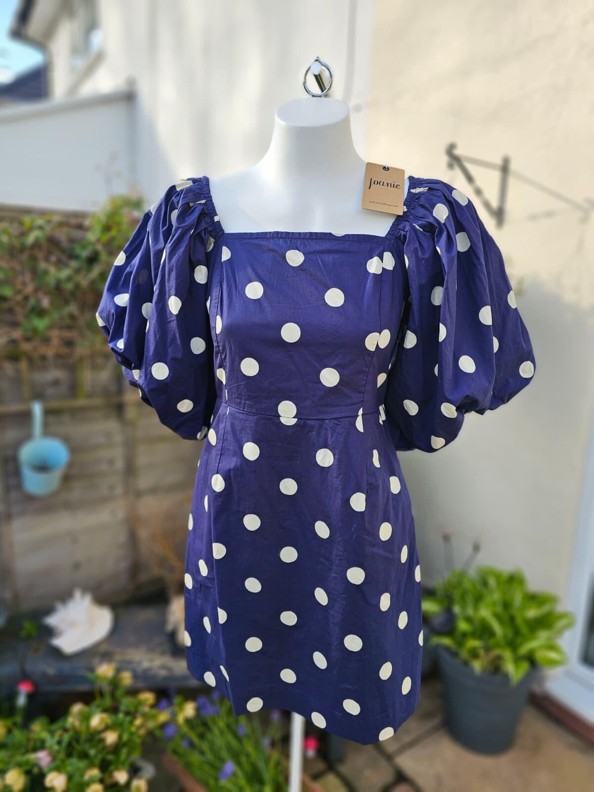 Joanie Women's Penny Polka Dot Print Square Neck Puff Sleeve Dress - UK 10