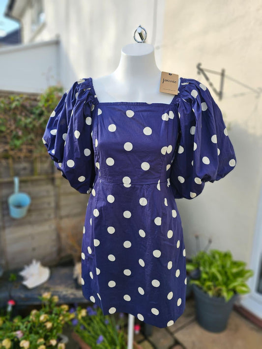 Joanie Women's Penny Polka Dot Print Square Neck Puff Sleeve Dress - UK 10
