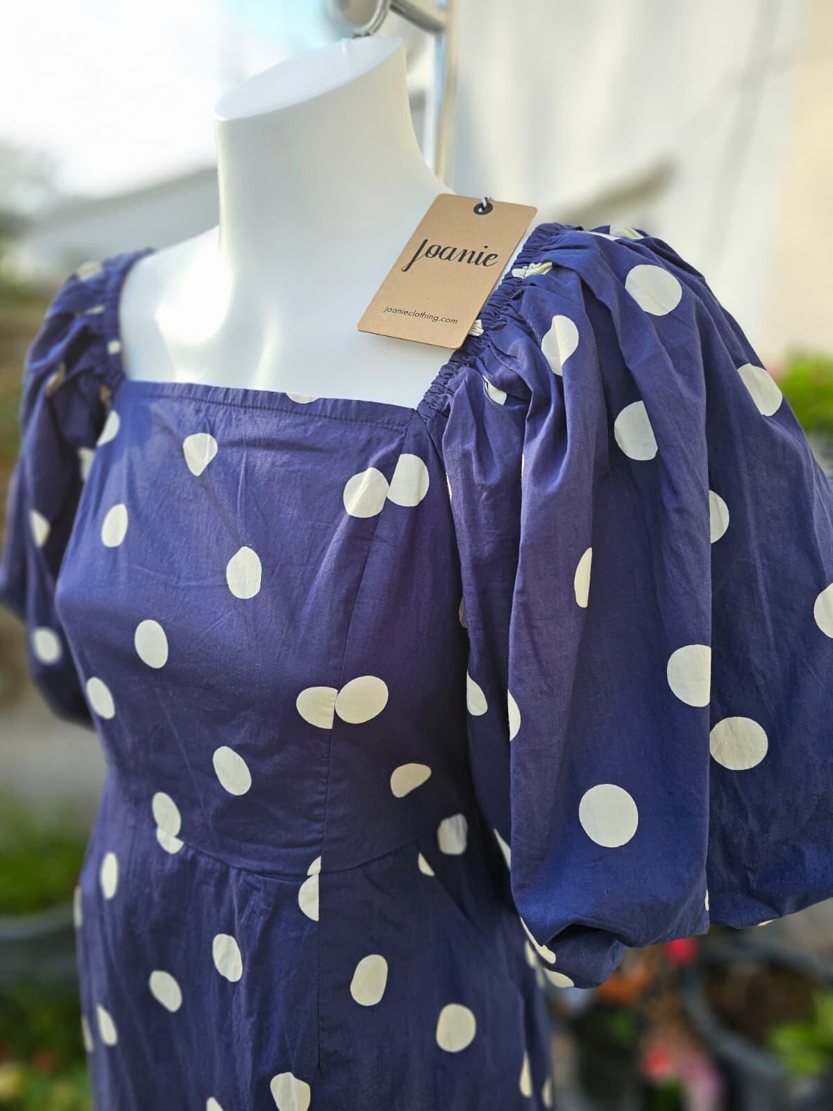 Joanie Women's Penny Polka Dot Print Square Neck Puff Sleeve Dress - UK 10
