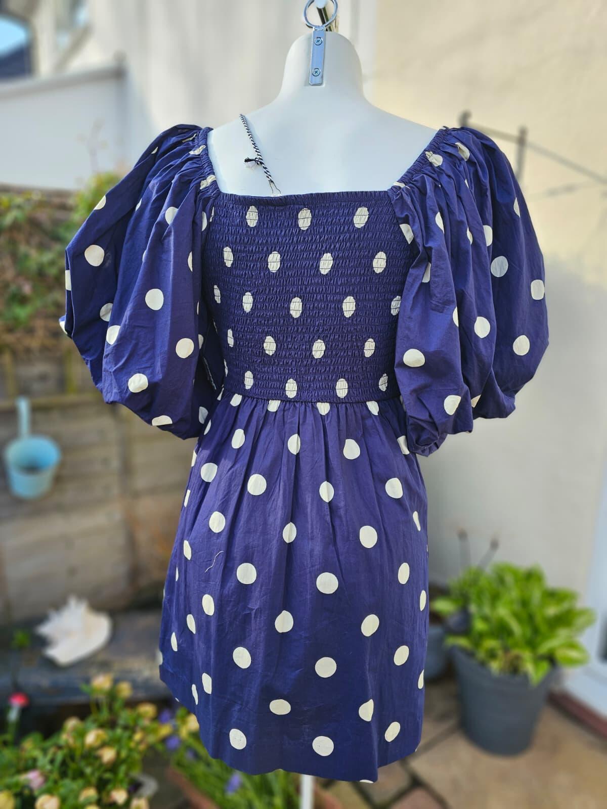 Joanie Women's Penny Polka Dot Print Square Neck Puff Sleeve Dress - UK 10