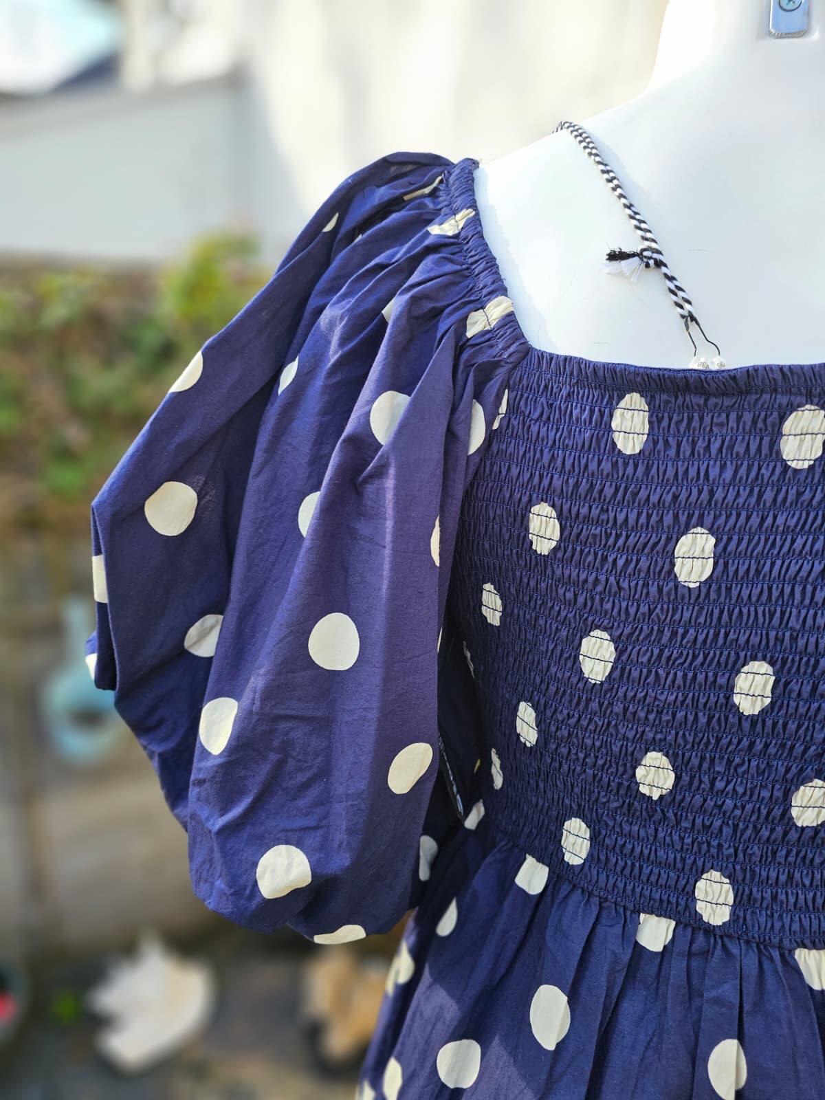 Joanie Women's Penny Polka Dot Print Square Neck Puff Sleeve Dress - UK 10