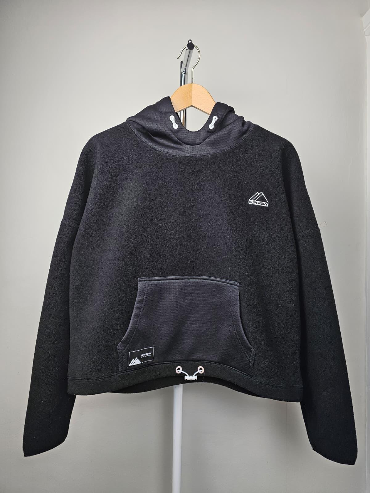 Superdry Womens Pullover Oversized Boxy Cropped Fleece Hoodie - UK 10 - Black