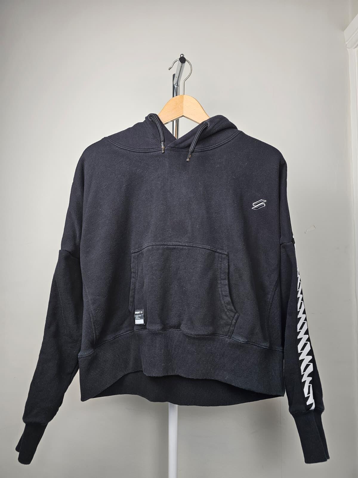 Superdry Womens Pullover Oversized Boxy Cropped Hoodie - UK 12 - Black/White