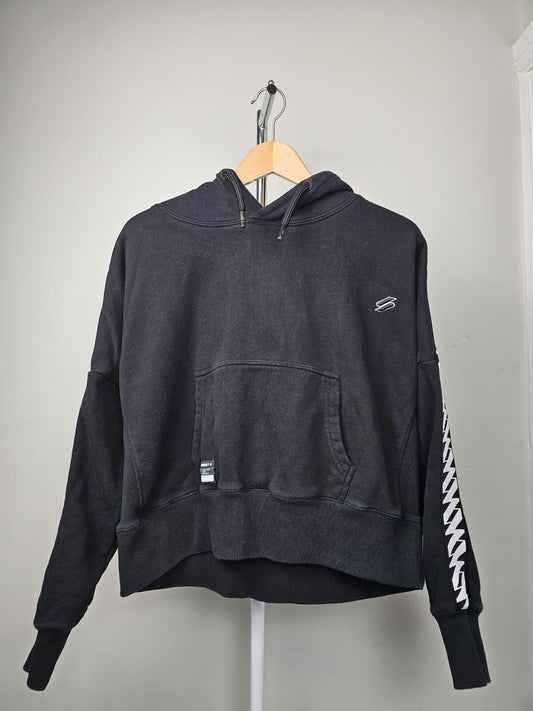 Superdry Womens Pullover Oversized Boxy Cropped Hoodie - UK 12 - Black/White