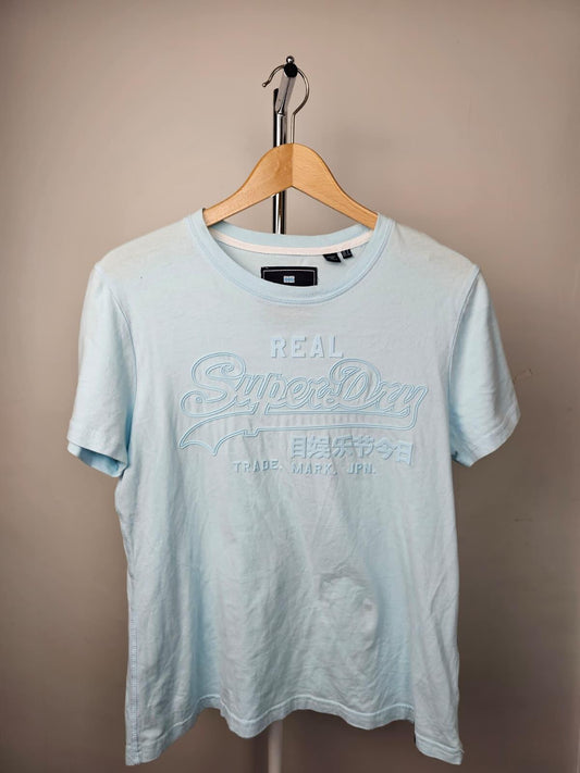 SuperDry Women's Light Blue Embroidered Logo T-Shirt Size - UK 8 EU 40