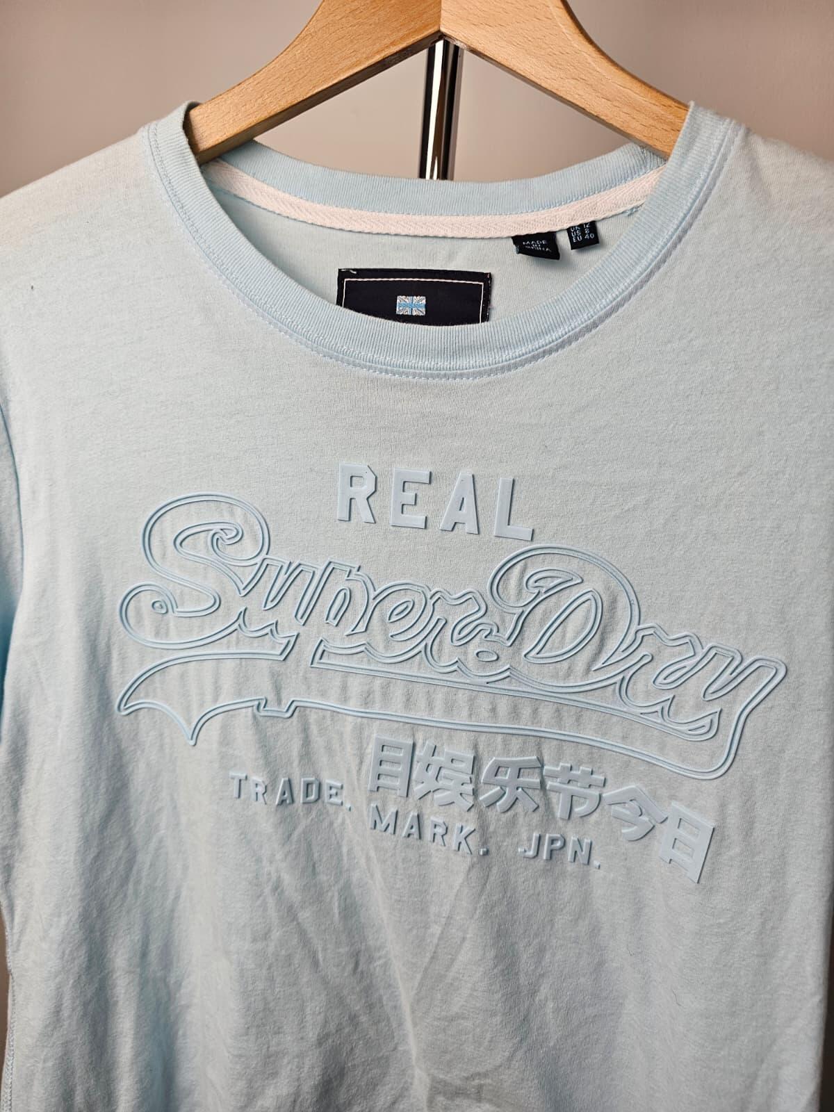 SuperDry Women's Light Blue Embroidered Logo T-Shirt Size - UK 8 EU 40