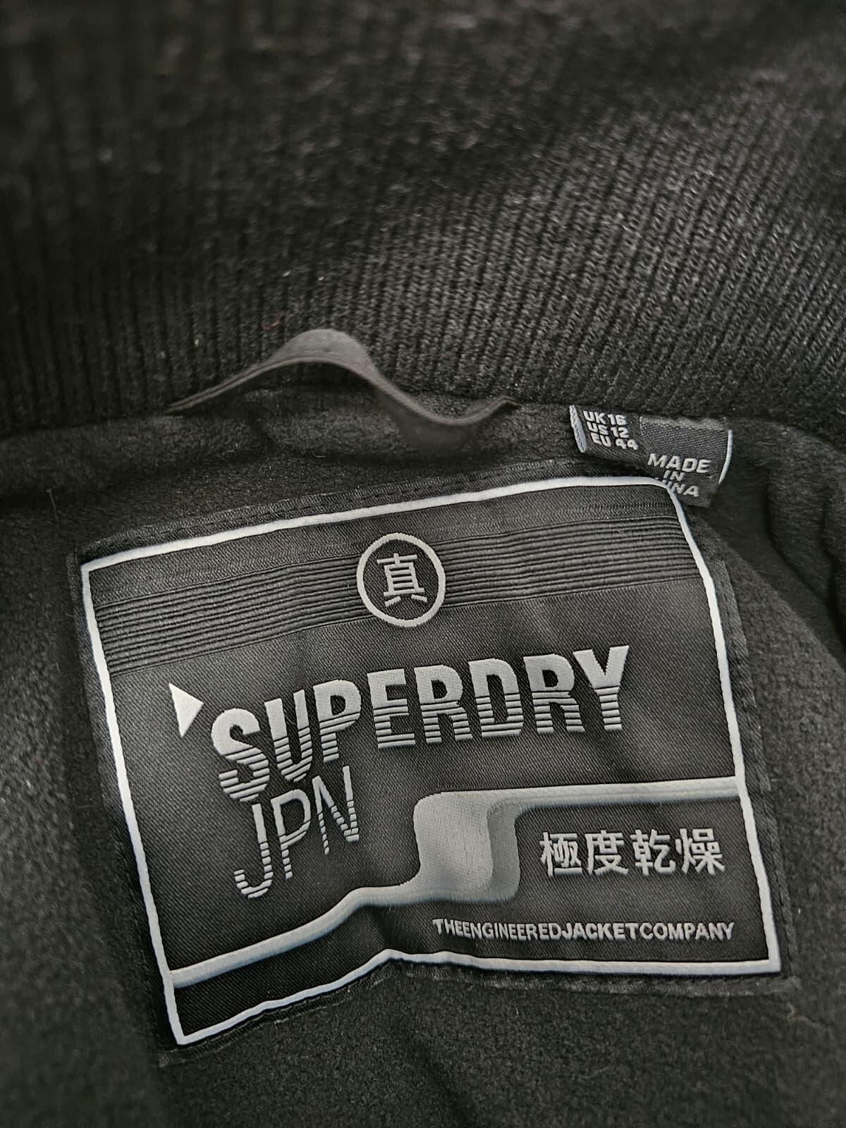 Superdry Women's Ottoman All Black Hooded Fleece Lined Windcheater Jacket -UK 16