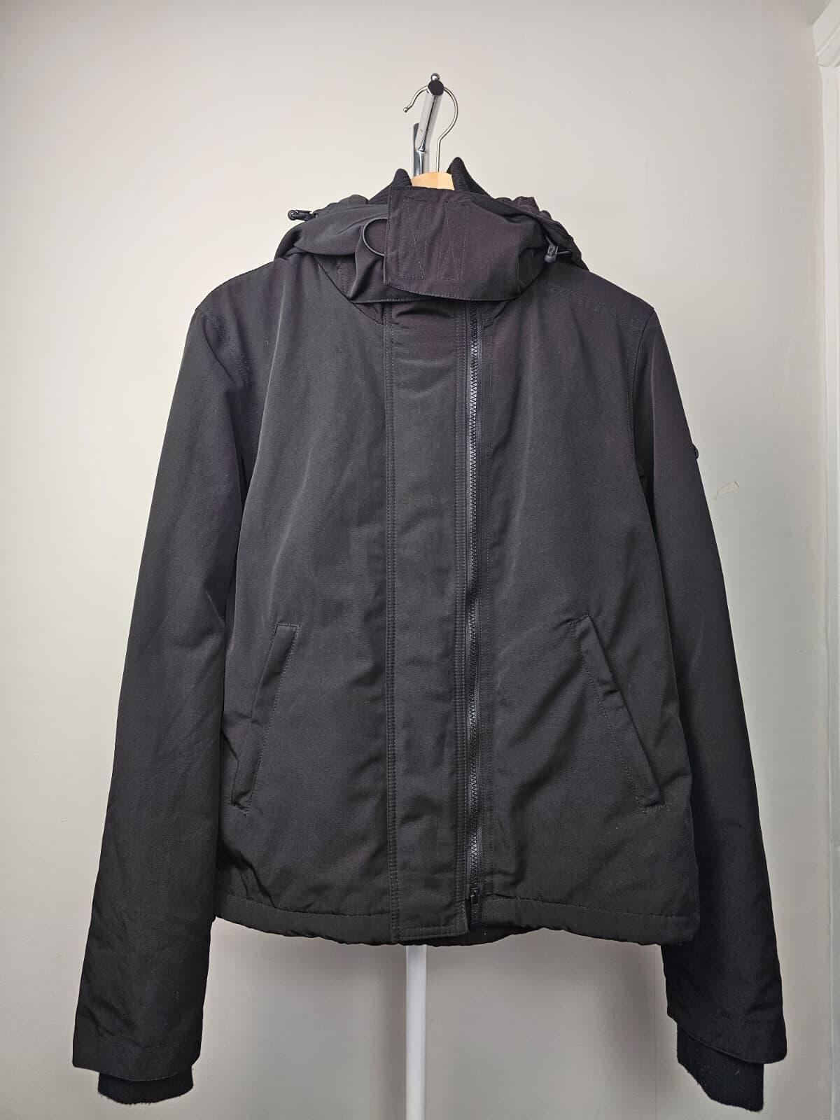 Superdry Women's Ottoman All Black Hooded Fleece Lined Windcheater Jacket -UK 16