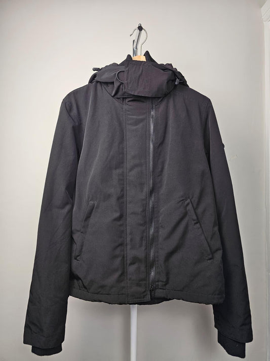 Superdry Women's Ottoman All Black Hooded Fleece Lined Windcheater Jacket -UK 16