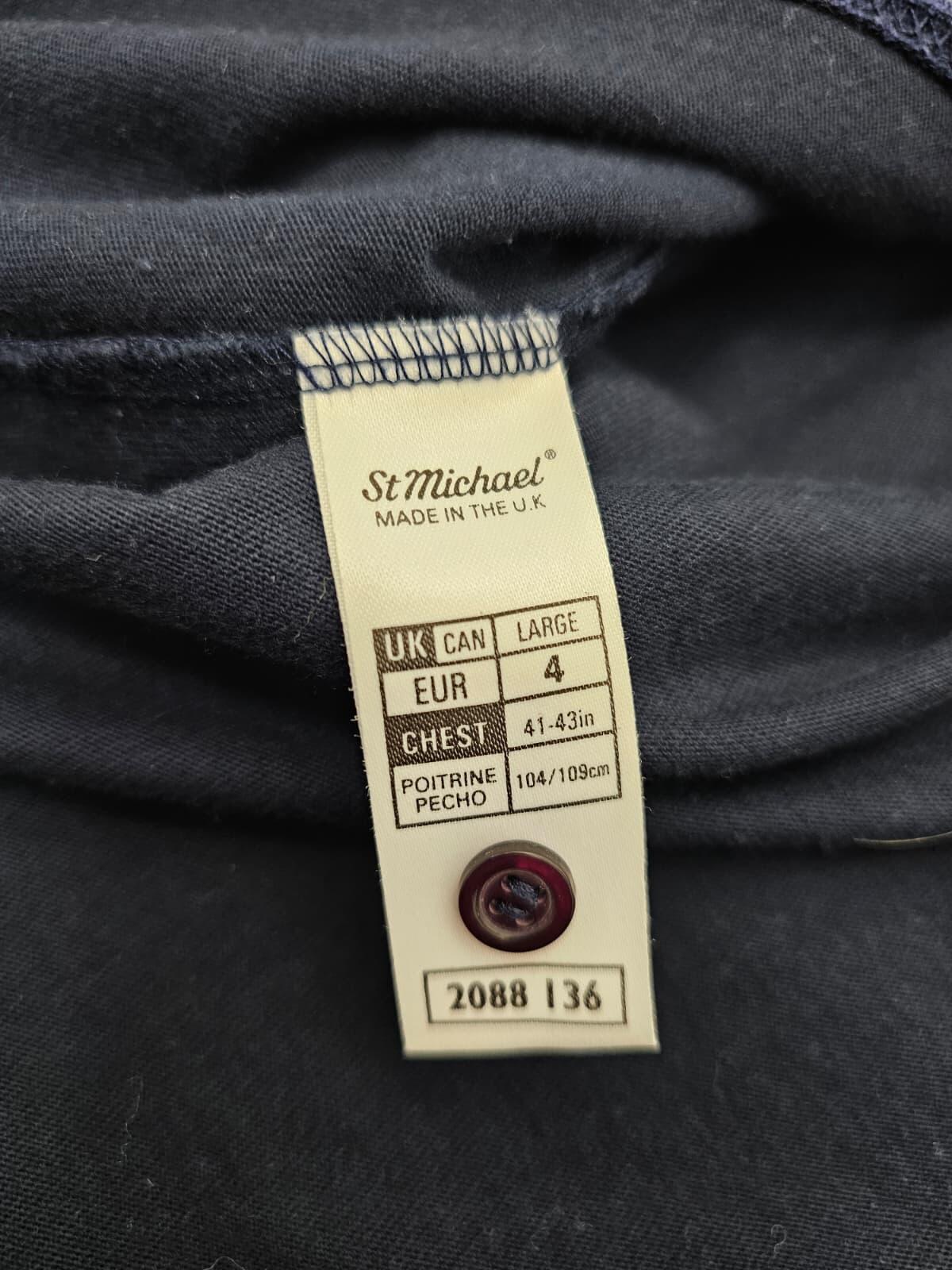 St Michael M&S Mens Vintage Button Short Sleeve Polo Shirt - L/Large -Navy/Grey