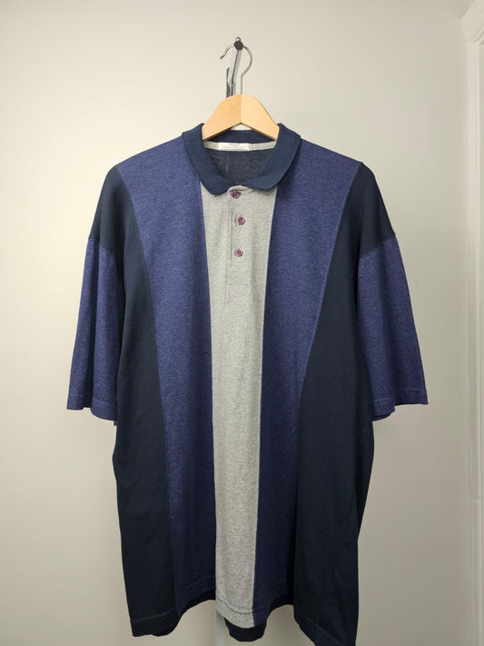 St Michael M&S Mens Vintage Button Short Sleeve Polo Shirt - L/Large -Navy/Grey