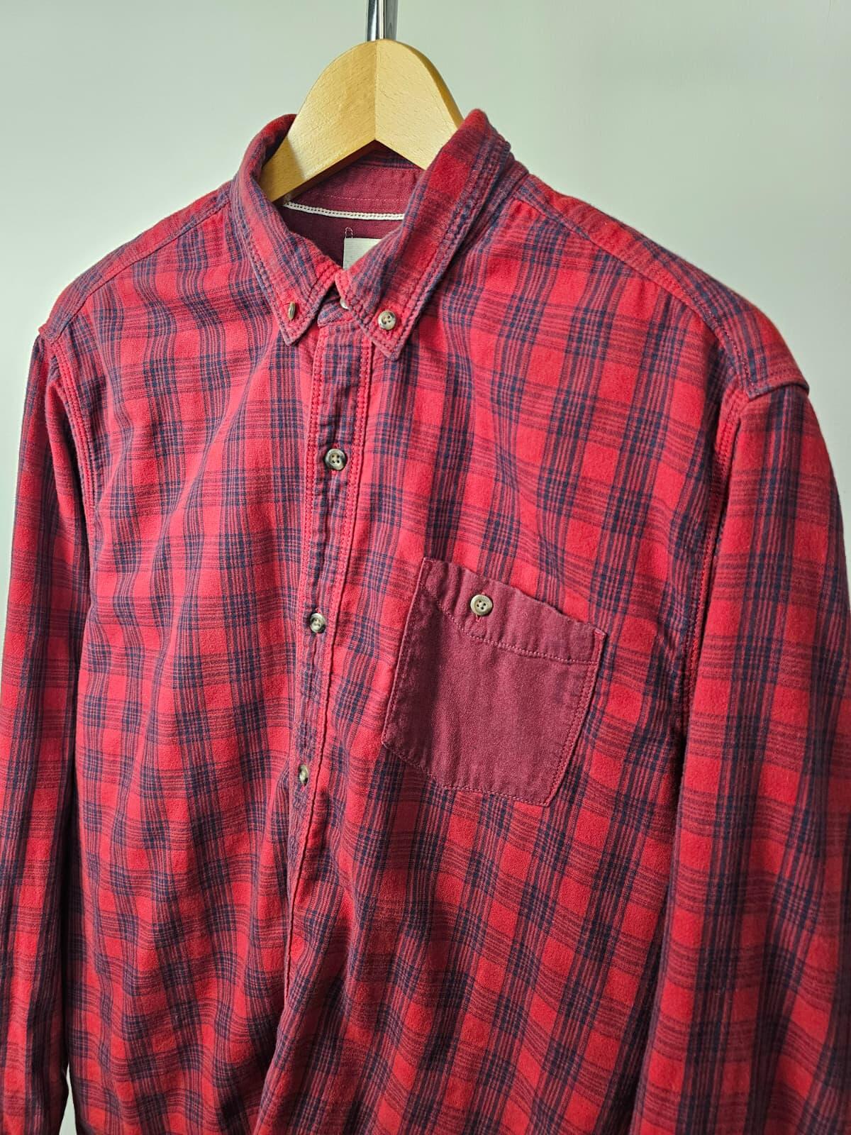 Timberland Mens Checkered Button-Up Long Sleeve Oxford Shirt - L/Large -Red/Navy