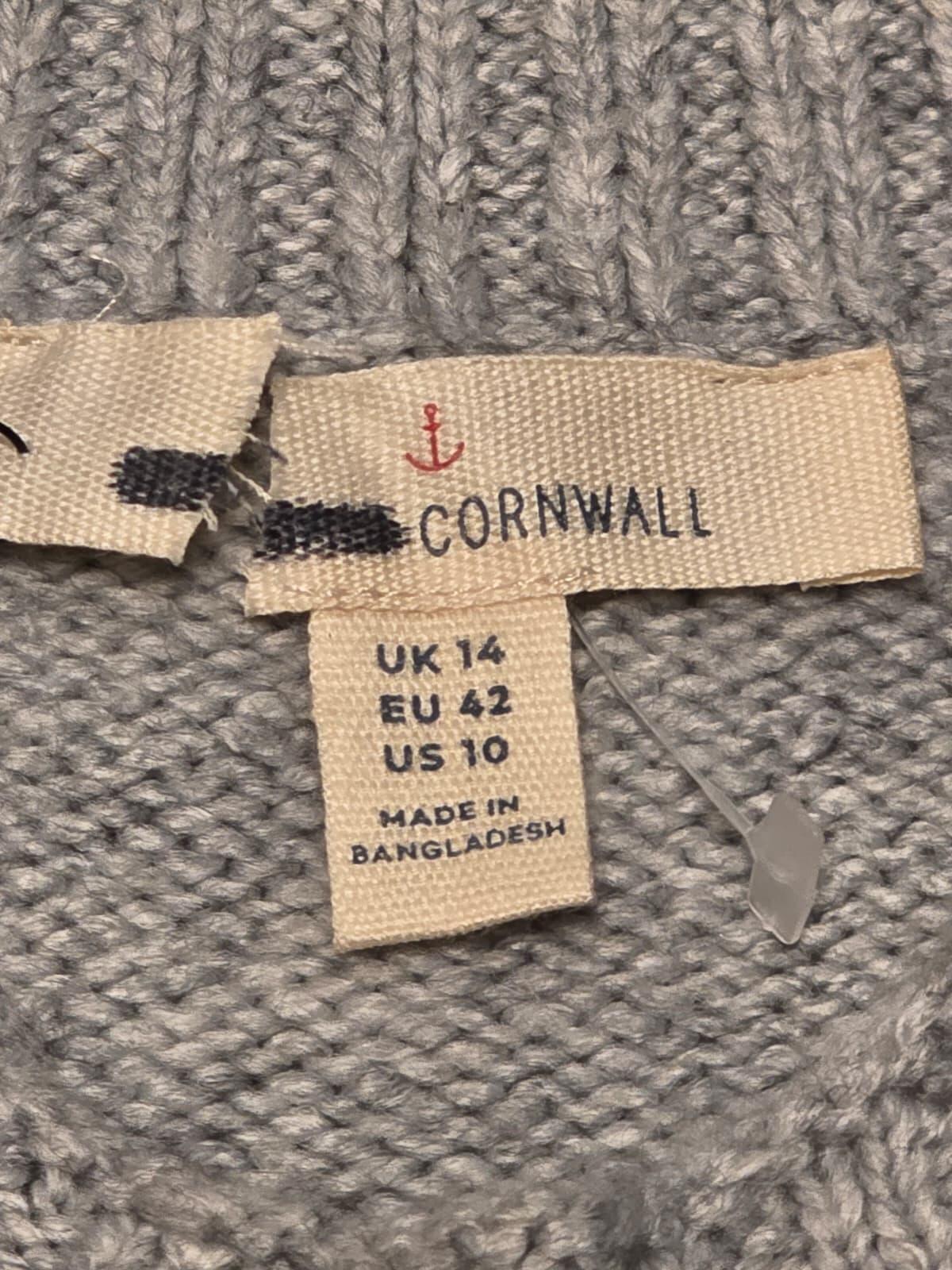 Sea Salt Cornwall  Pullover Fisherman Merino Blend Knitted Jumper - 14 - Grey