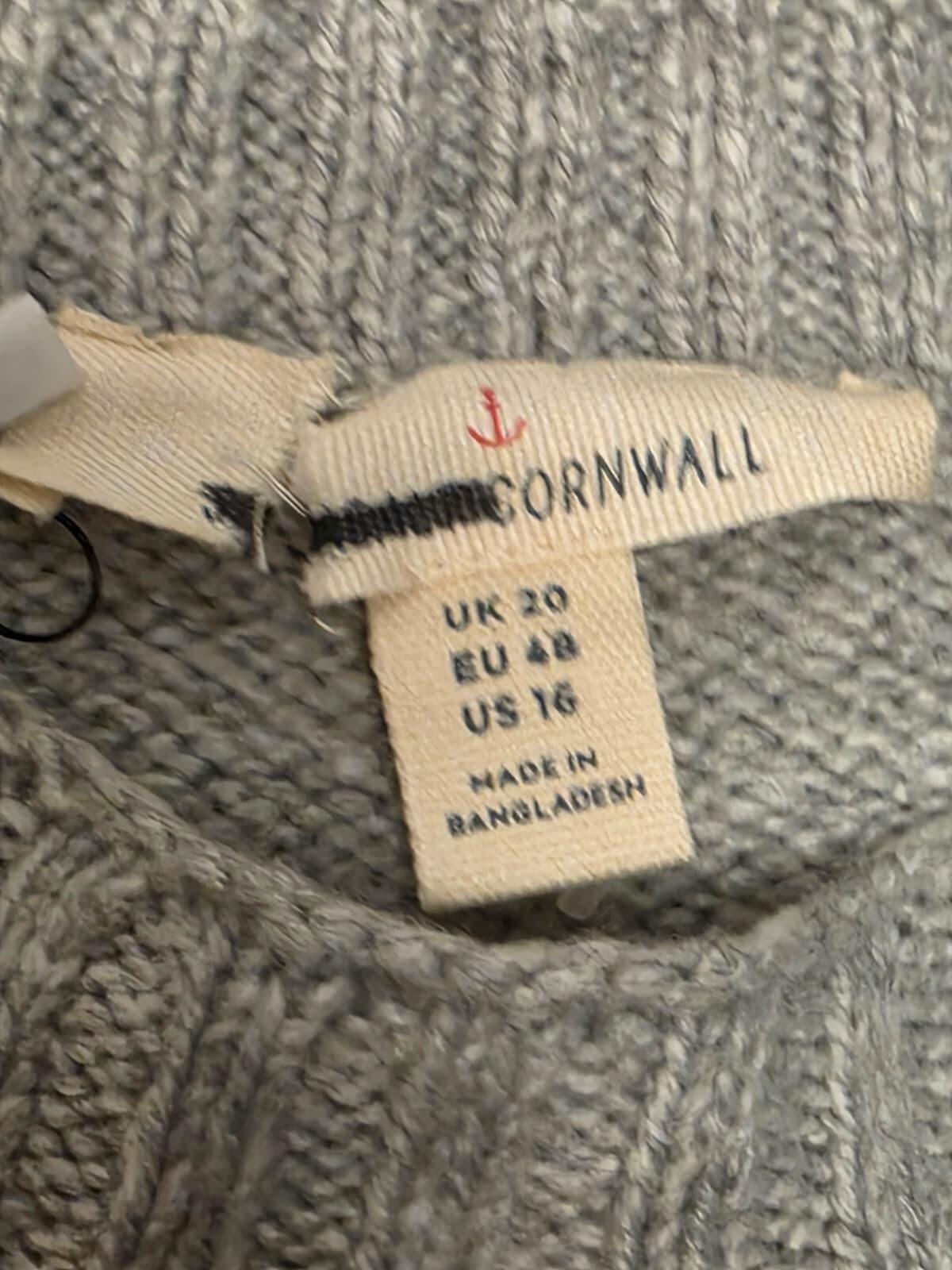Sea Salt Cornwall Pullover Fisherman Merino Blend Knitted Jumper - 20 - Grey