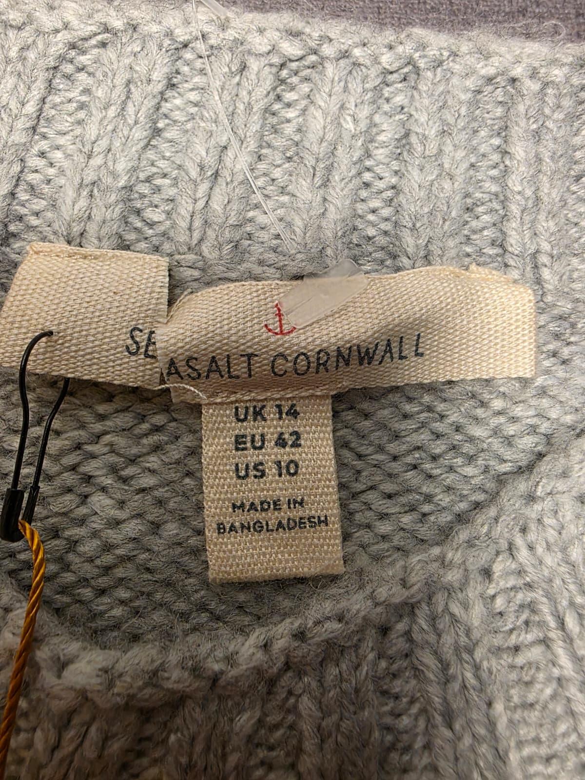 Sea Salt Cornwall Smart Casual Fisherman Merino Blend Knitted Jumper - Grey - 14