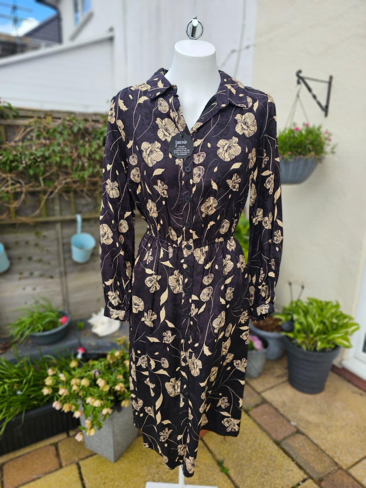 Christina X Joanie Orange Blossom Poppy Print Midi Shirt Sleeve Dress - UK 14