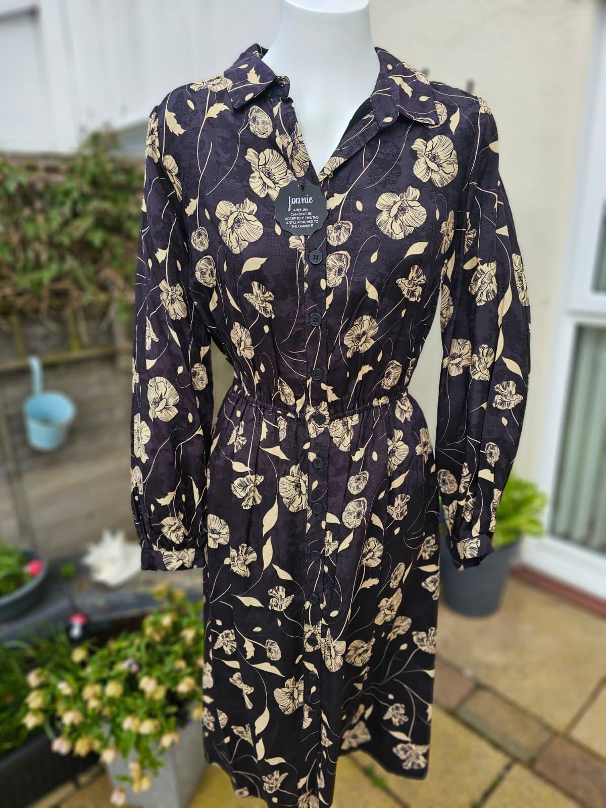 Christina X Joanie Orange Blossom Poppy Print Midi Shirt Sleeve Dress - UK 14