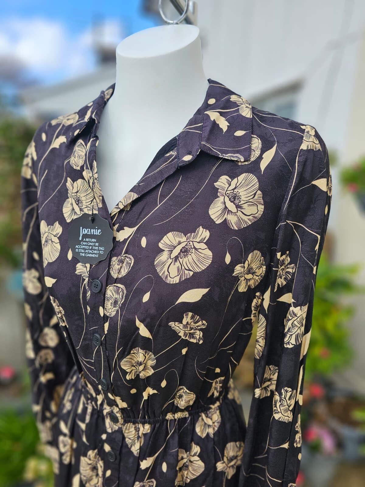 Christina X Joanie Orange Blossom Poppy Print Midi Shirt Sleeve Dress - UK 14