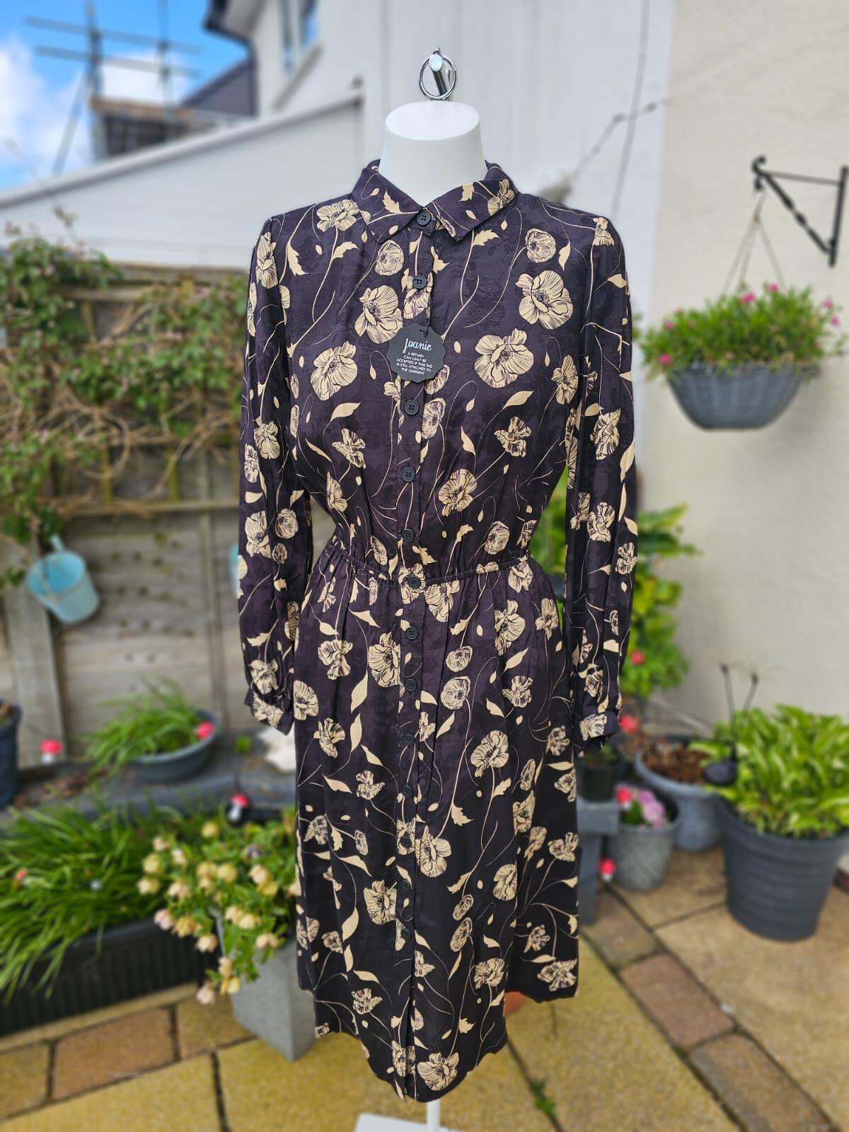 Christina X Joanie Orange Blossom Poppy Print Midi Shirt Sleeve Dress - UK 14