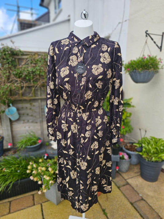 Christina X Joanie Orange Blossom Poppy Print Midi Shirt Sleeve Dress - UK 14