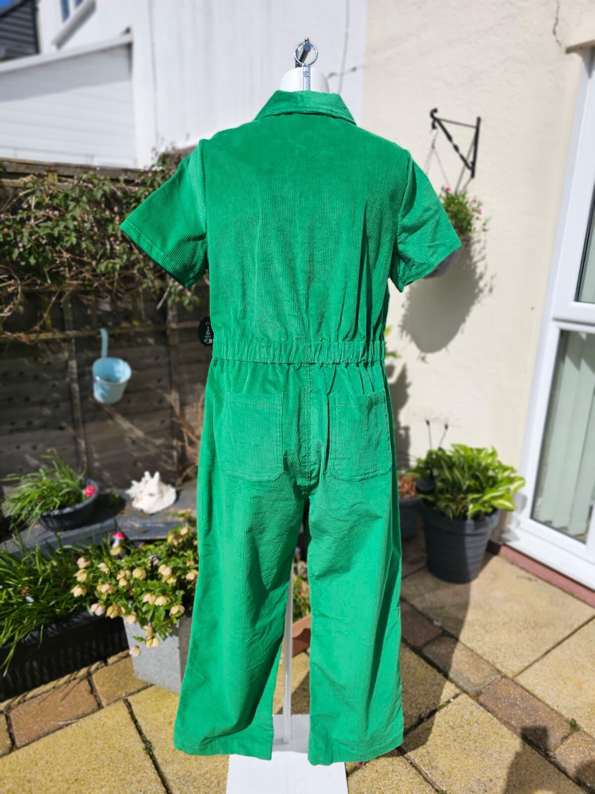 Joanie Women's Robin Short Sleeve Corduroy Zip UP Boilersuit/Jump Suit -18-Green