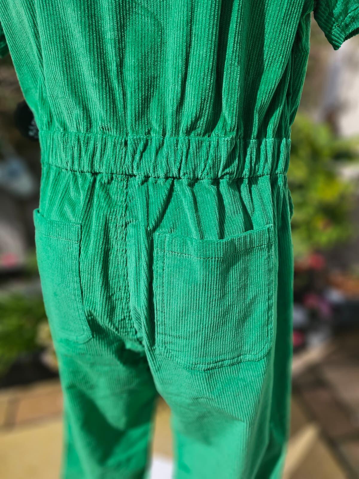 Joanie Women's Robin Short Sleeve Corduroy Zip UP Boilersuit/Jump Suit -18-Green