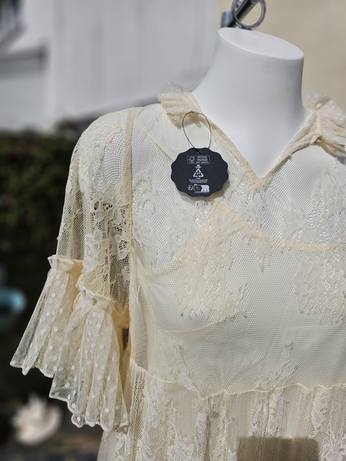 Joanie Havisham High Neck Lace Midi Dress with Ruffle Sleeves and Collar - S/8