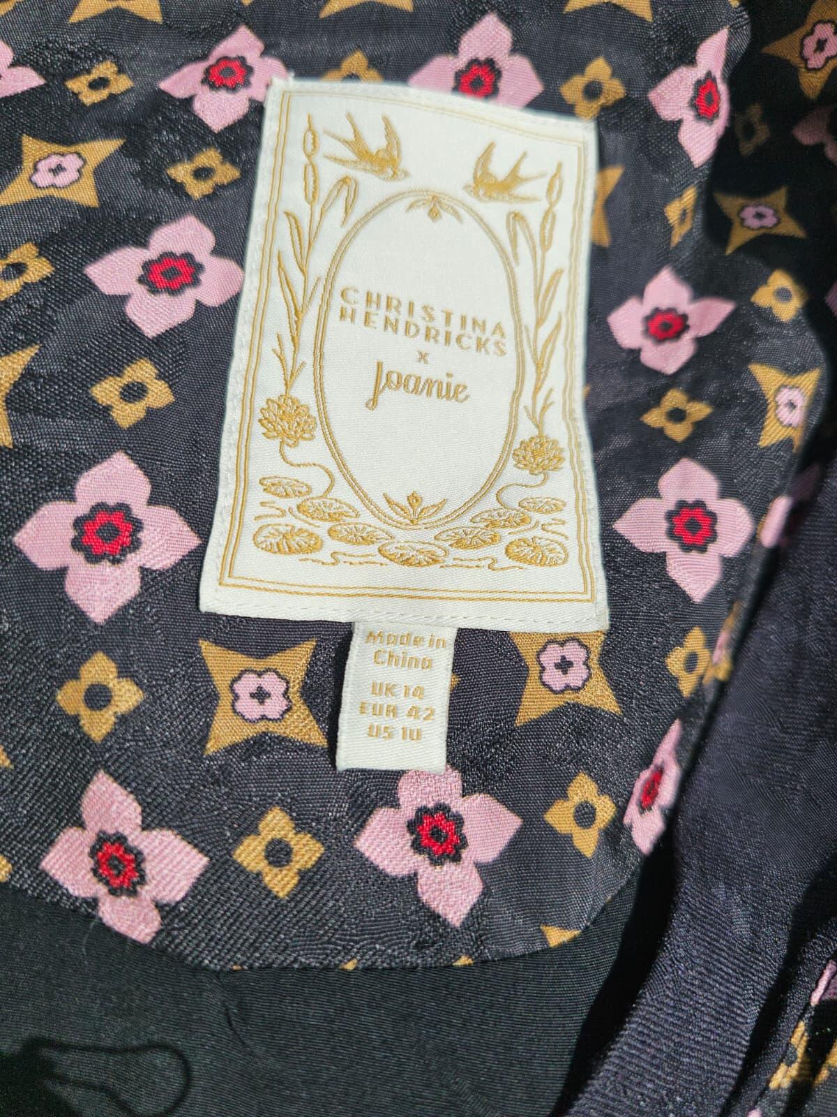 Christina Hendricks X Joanie Vetiver Foulard Print Smoking Jacket Midi Dress 14